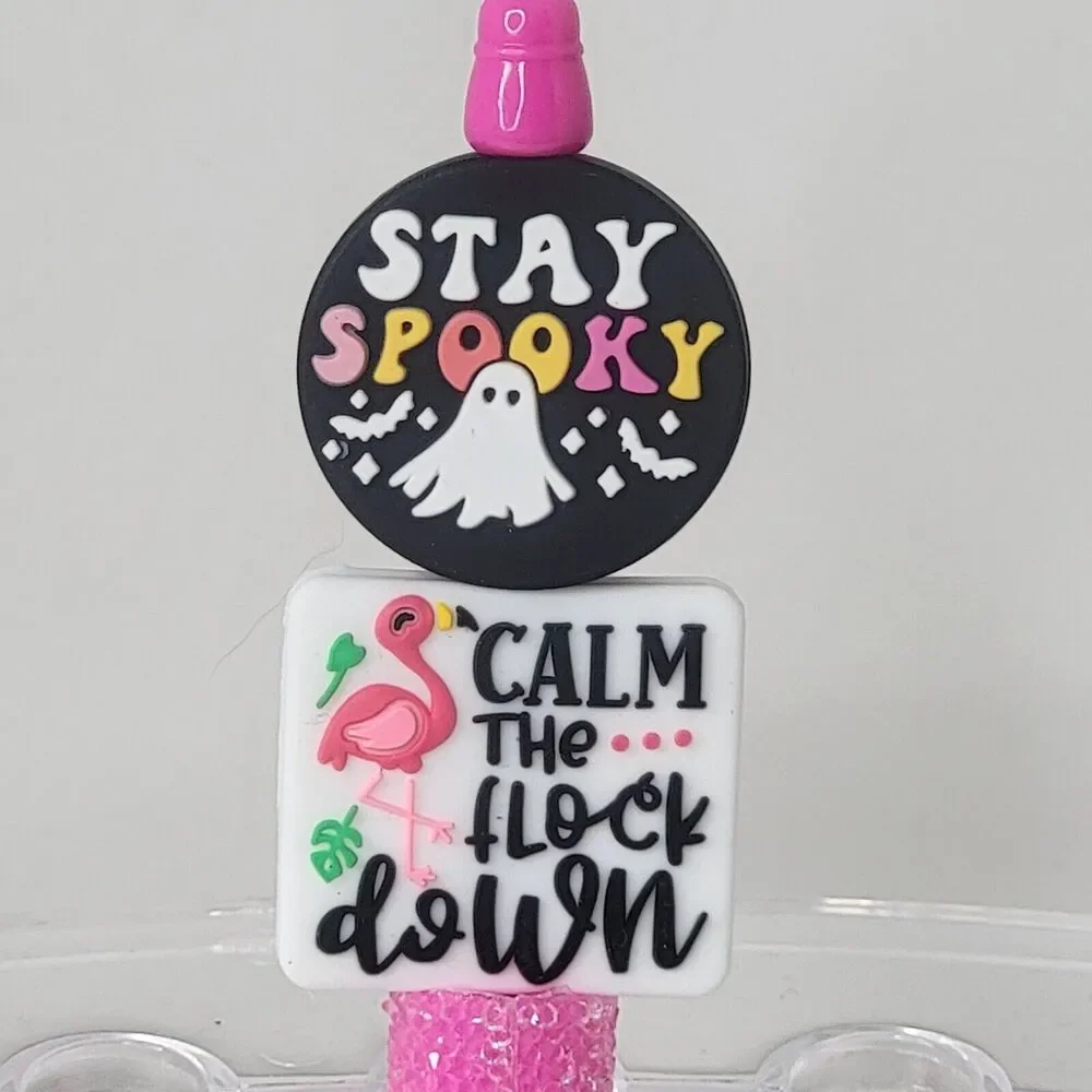 Focal Funny Beaded Pen Stay Spooky and Calm The Flock Down Flamingo Ghost